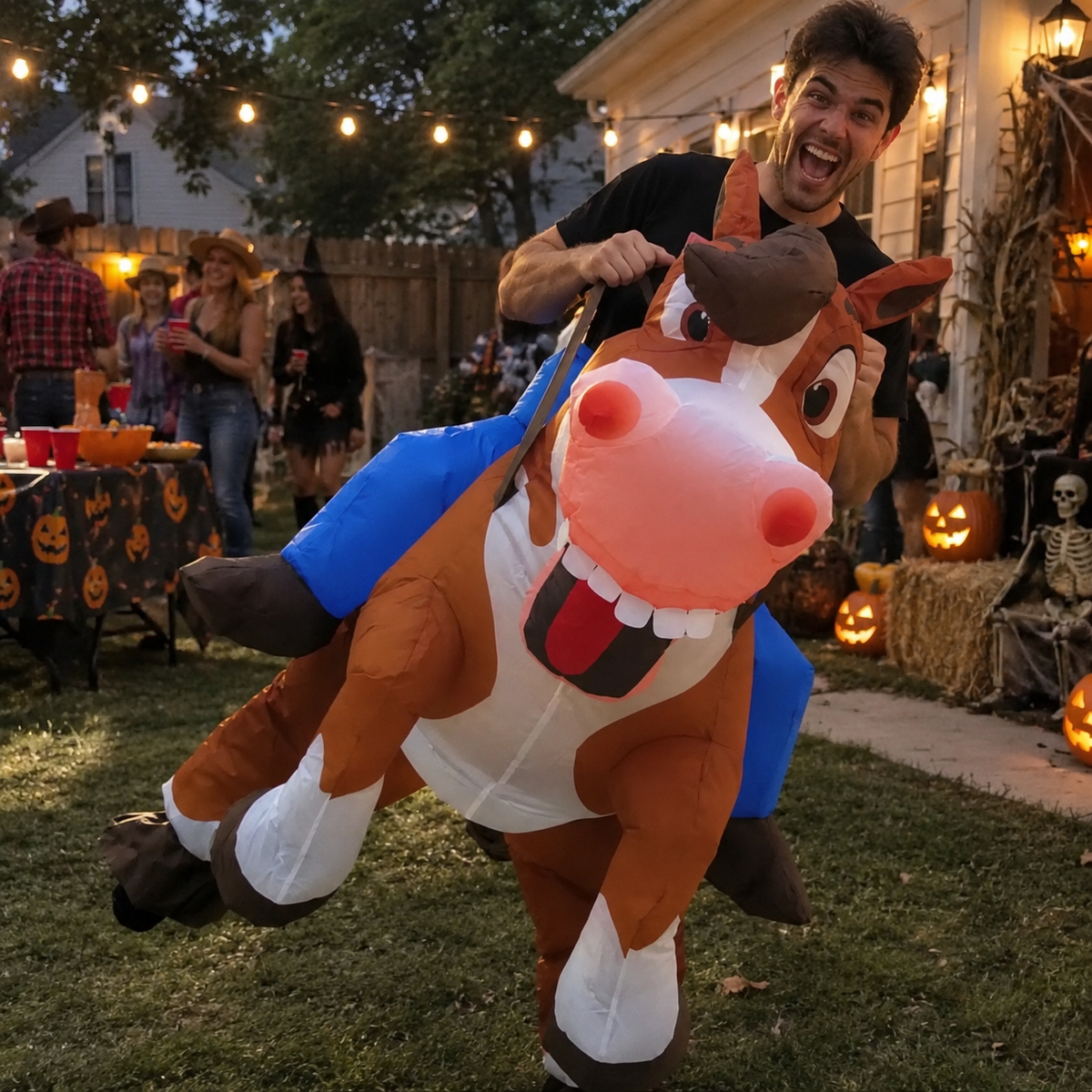 Ride-A-Horse Inflatable Cowboy Costume – Adult Western Party Costume