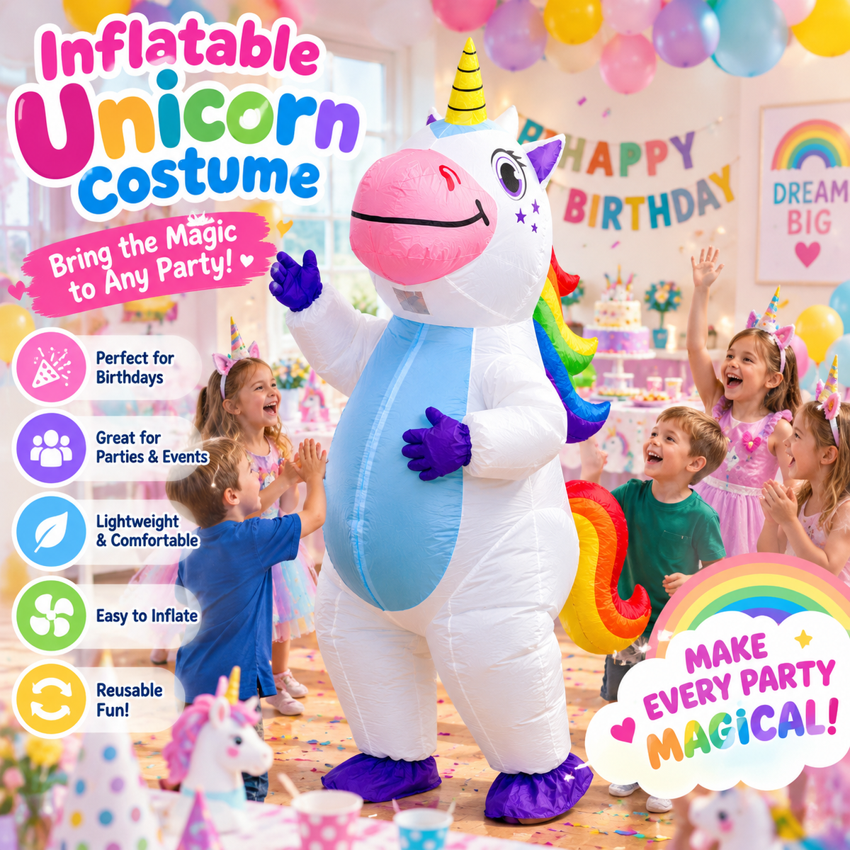 Inflatable Rainbow Unicorn Costume – Adult Full Body Costume