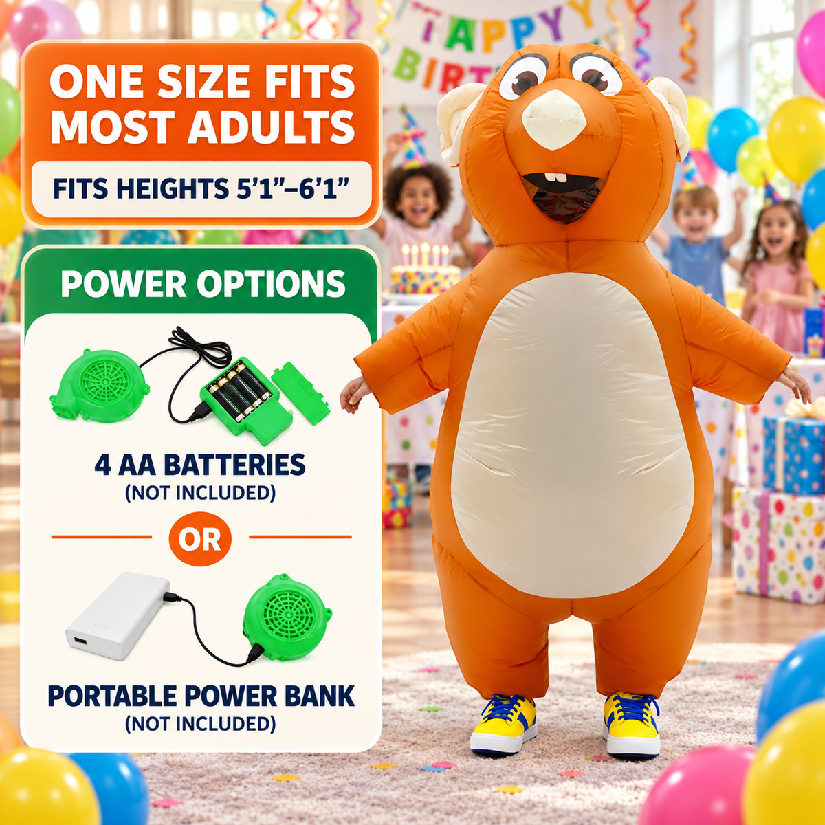 Adult Inflatable Mouse Costume – Funny Orange or Gray Animal Costume