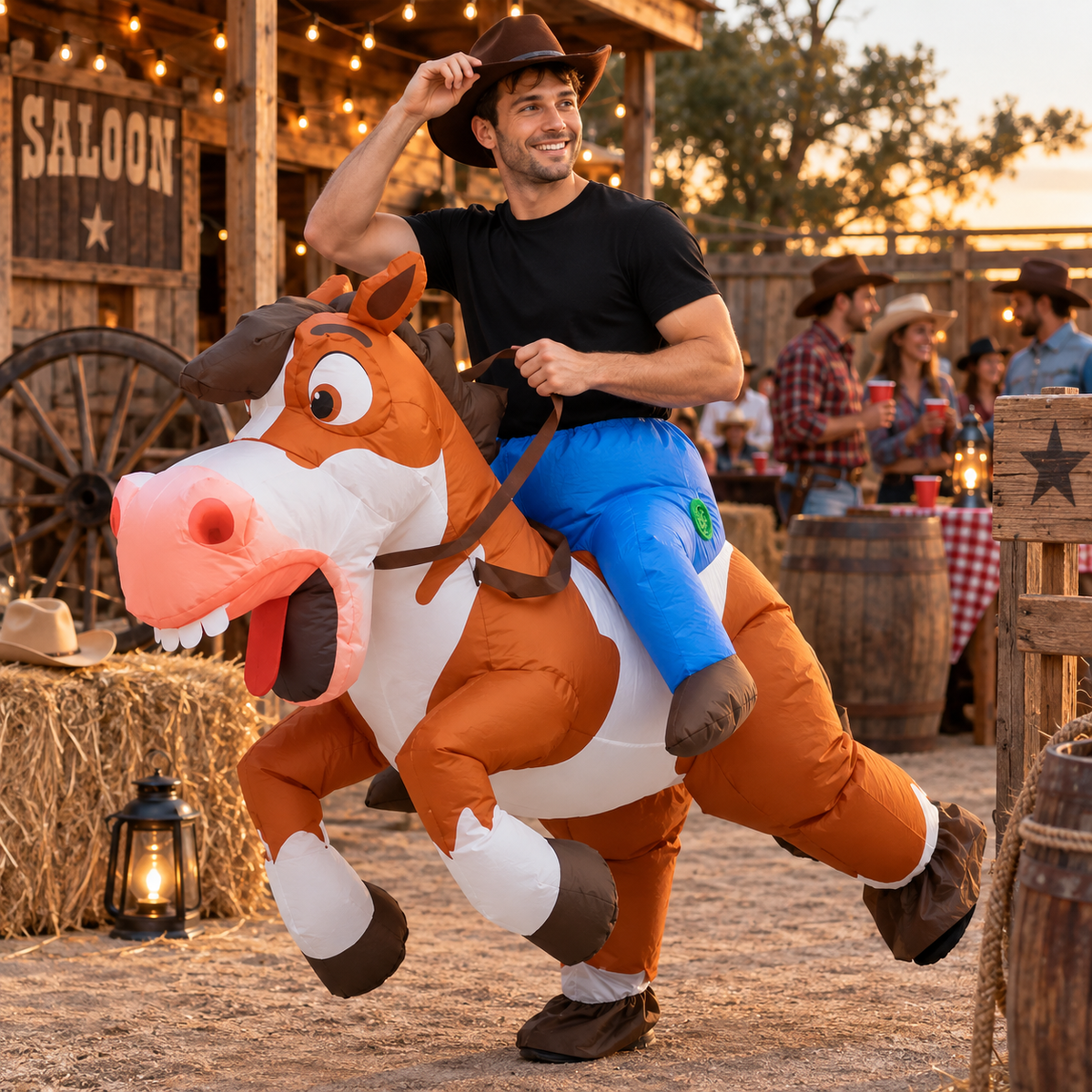 Ride-A-Horse Inflatable Cowboy Costume – Adult Western Party Costume