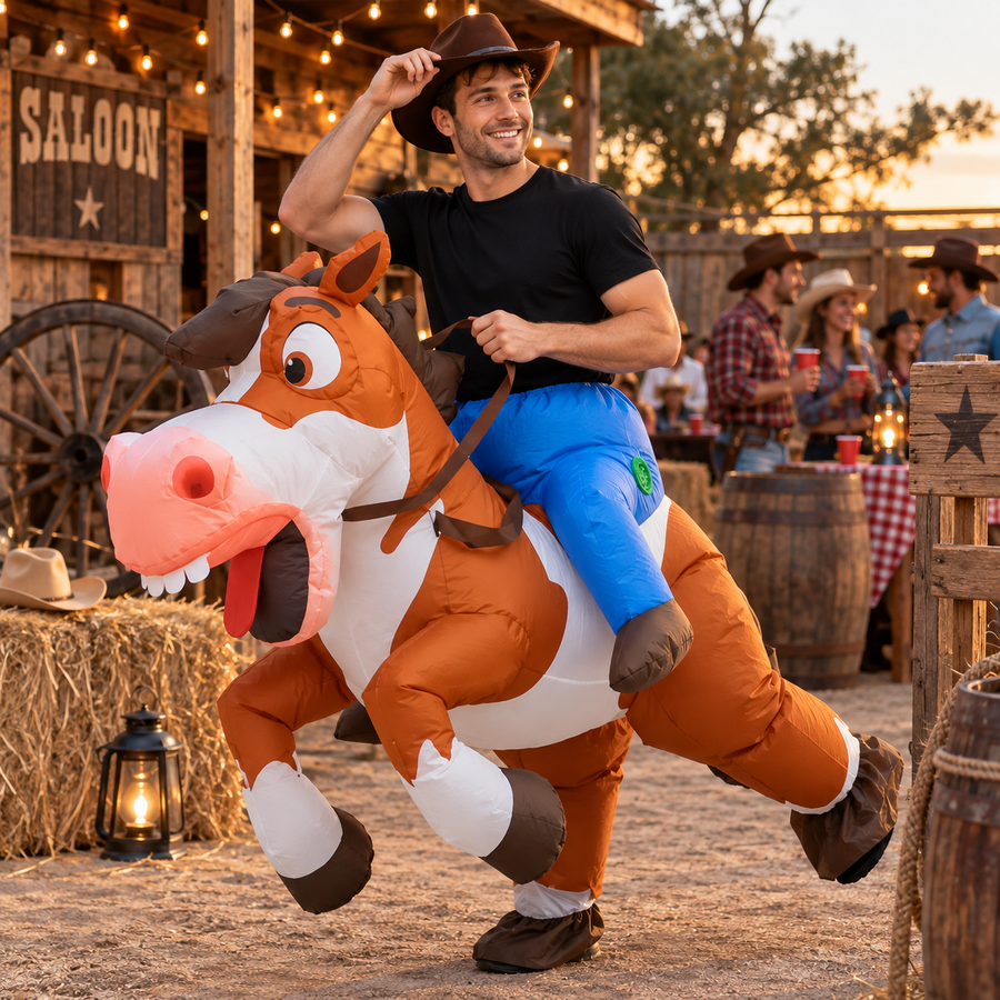 Ride-A-Horse Inflatable Cowboy Costume – Adult Western Party Costume