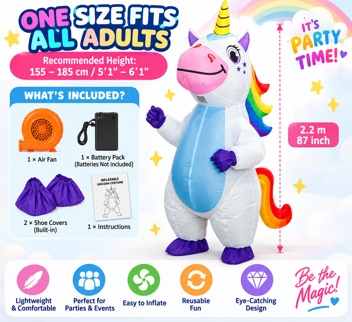 Inflatable Rainbow Unicorn Costume – Adult Full Body Costume