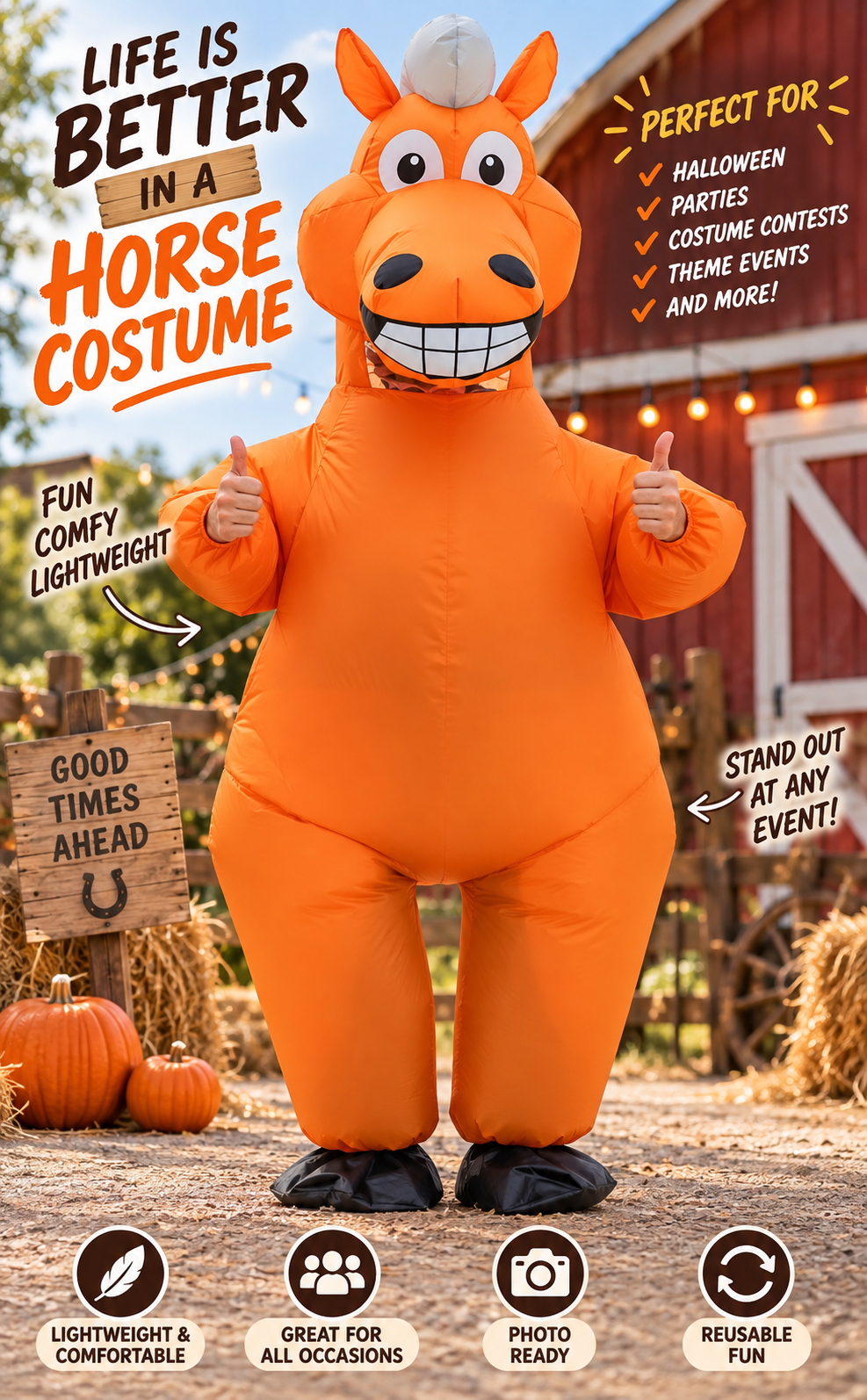 Inflatable Horse Costume – Funny Adult Blow-Up Costume